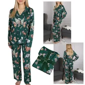 Piżamy damskie - DISNEY Kubuś Puchatek Damska, zielona piżama z długim rękawem, szerokie nogawki, zapinana na guziki, prezent S - miniaturka - grafika 1