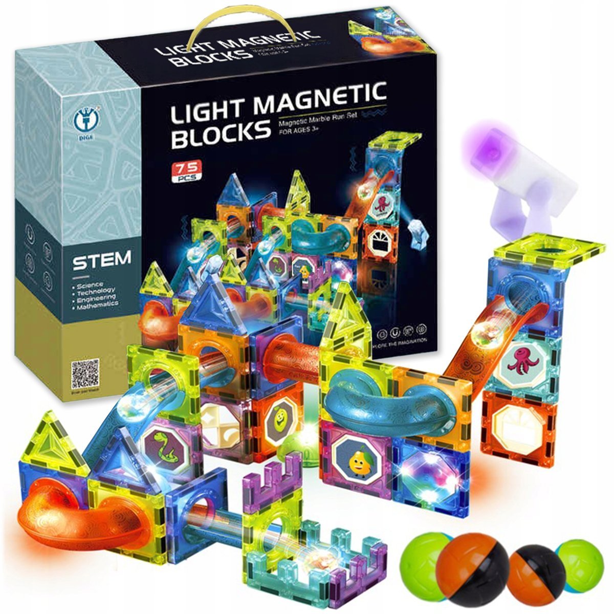 Klocki Magnetyczne Świecące Konstrukcyjne Edukacyjne Dla Dzieci Tor 75Elem