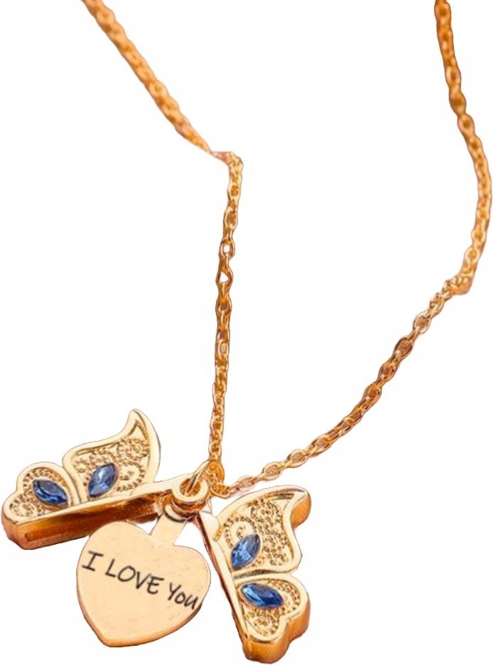 Złoty Naszyjnik Motyl Otwierany Serce Tanzanit Damski Stal Szlachetna