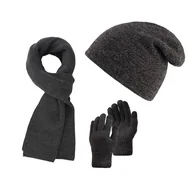 Czapki męskie - Zestaw zimowy męski szary zes-33-gr, czapka smerfetka br-04-gr, szalik br-07- - miniaturka - grafika 1