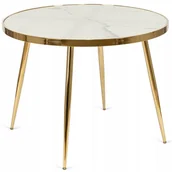 Stoły - Stół Okrągły Szklany Glamour Do Kuchni Jadalni Salonu Biały Marmur TINGA - miniaturka - grafika 1