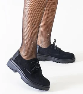 Czarne casualowe sznurowane półbuty z eko-zamszu Kalila - Gemre - Półbuty damskie - miniaturka - grafika 1