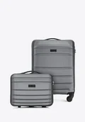 Walizki - Walizka kabinowa i kosmetyczka z ABS-u żłobione szare - miniaturka - grafika 1