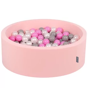 KiddyMoon Suchy basen okrągły z piłeczkami 7cm różowy: perła-szary-róż 90x30cm/200piłek Zabawka basen piankowy - Zabawki do kąpieli - miniaturka - grafika 1