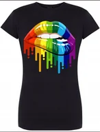 Koszulki i topy damskie - T-Shirt Damski Kolorowe Usta Modny Rozm.L - miniaturka - grafika 1