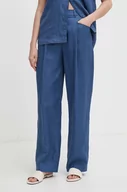 Spodnie damskie - United Colors of Benetton spodnie lniane kolor niebieski fason chinos high waist - miniaturka - grafika 1