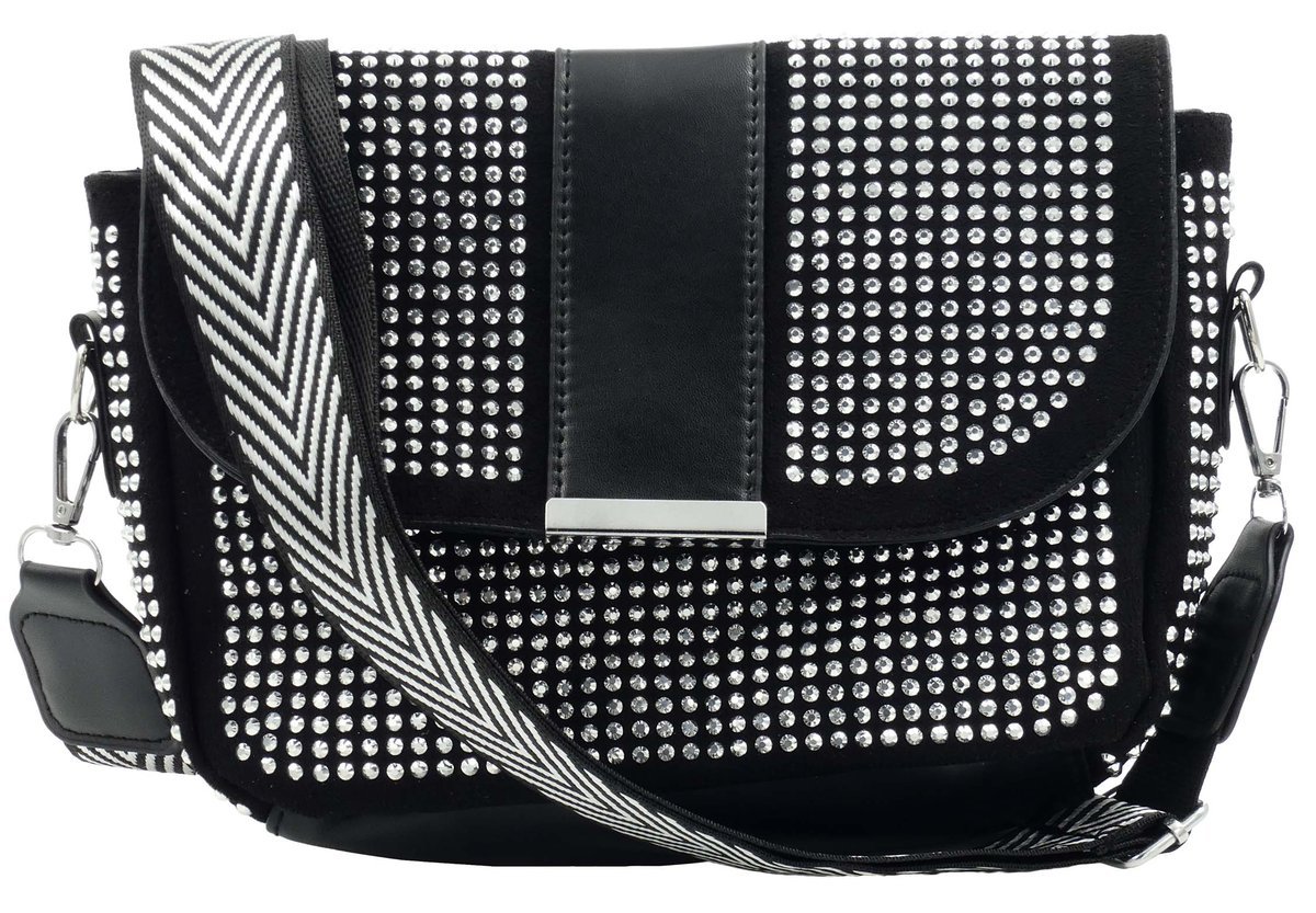 Kobieca Torebka Bag Na Ramię Cyrkonie Pasek Srebrna Glamour