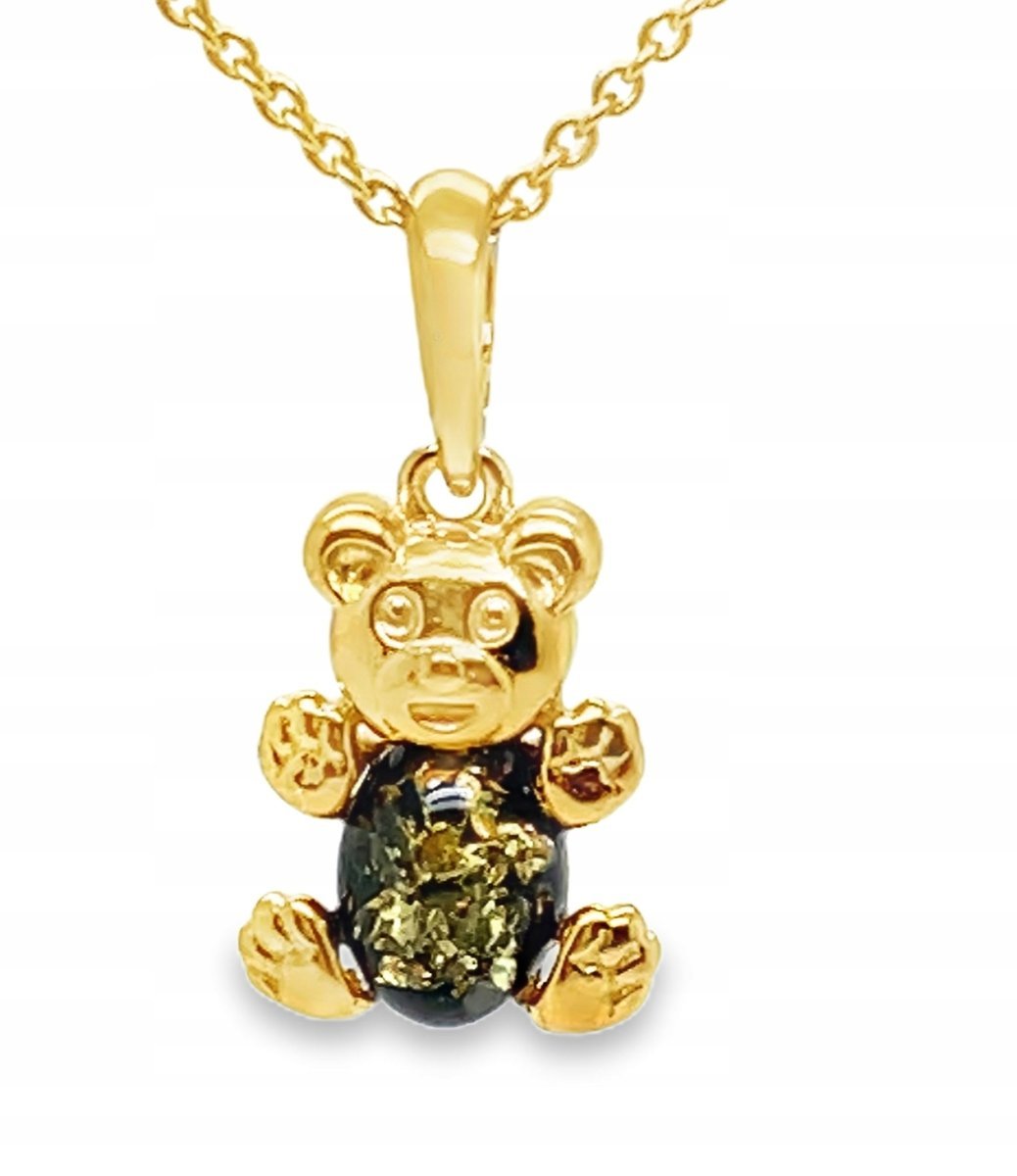 WISIOREK srebrny pozłacany ZAWIESZKA BURSZTYN miś ZŁOTY