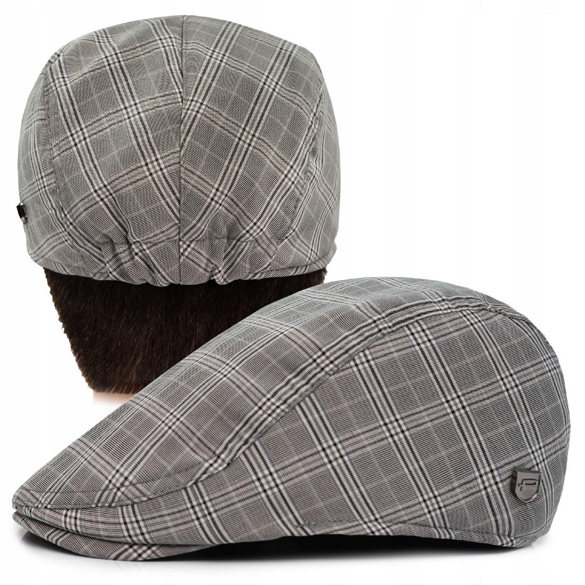 KASZKIET Męski Bawełniany na Lato Czapka w Kratkę SZARY Pako Jeans