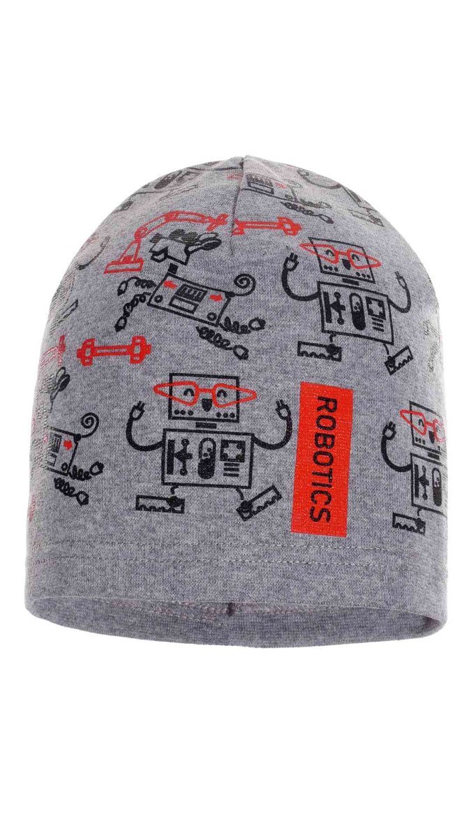 Chłopięca czapka z nadrukiem w roboty szara Ambra r.48/50