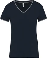 Koszulki i topy damskie - Kariban Ladies T-Shirt Piqué V-Neck K394 Wielokolorowy granatowy/jasnoszary/biały L - miniaturka - grafika 1