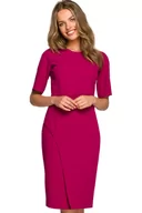 Sukienki - Elegancka sukienka ołówkowa z dołem na zakładkę klasyczna fioletowa - Stylove - miniaturka - grafika 1