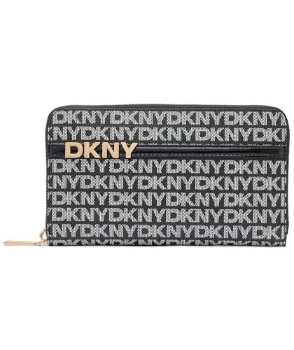 DKNY Women's Avril Zip Around Wallet Billfold, Black and Black Logo, Czarne i czarne logo, l