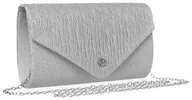 Torebki damskie - Srebrna brokatowa kopertówka do ręki lub na ramię ROVICKY wieczorowa elegancka wizytowa torebka damska odpinany łańcuszek - miniaturka - grafika 1