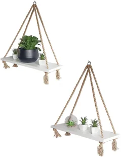 Zestaw dwóch białych półek na linach N9-E91 - Półki do salonu Zestaw dwóch białych półek na linach N9-E91 - Półki do salonu - miniaturka - grafika 1