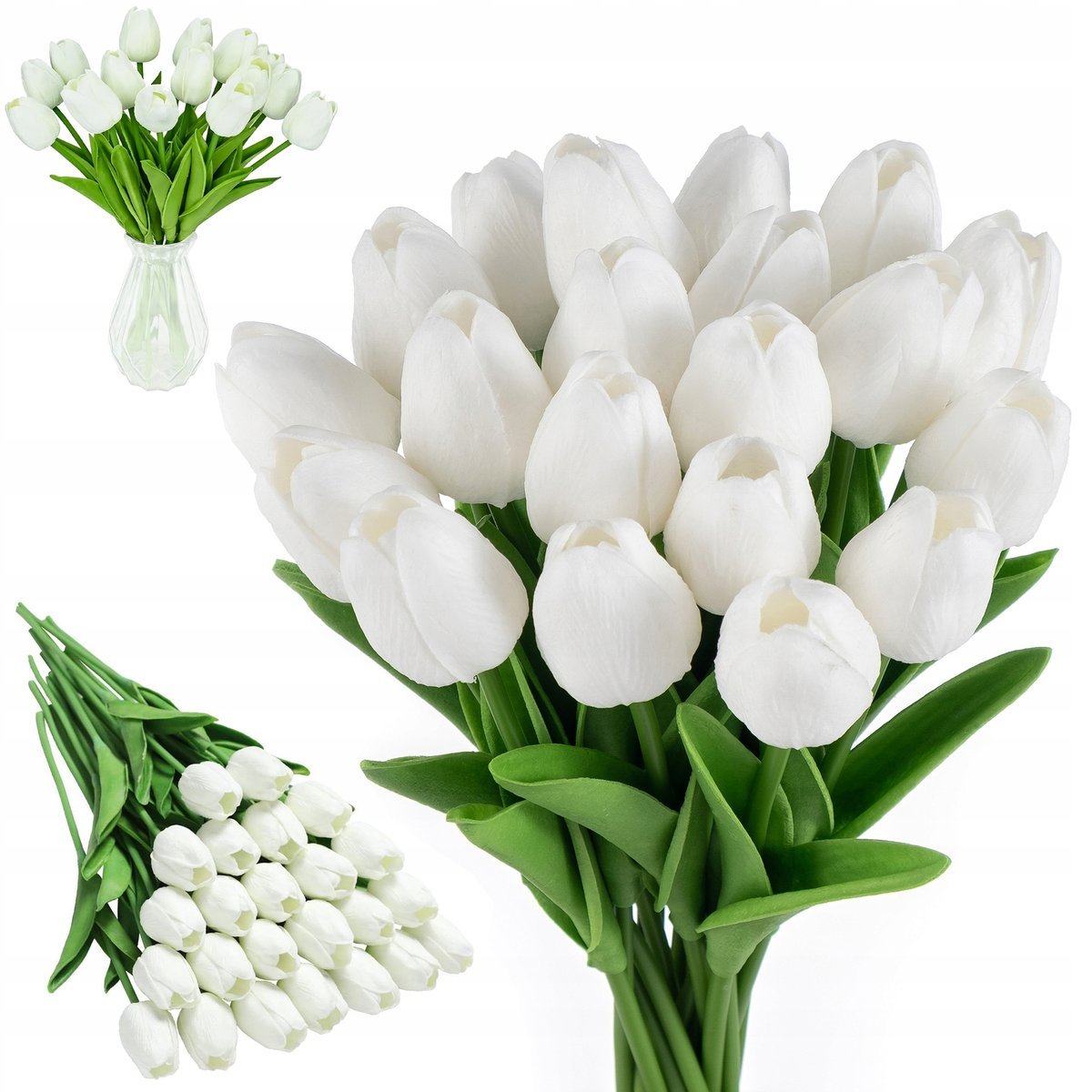 Sztuczne Kwiaty Białe Tulipany Do Wazonu 33Cm Zestaw 30 Sztuk Bukiet