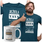 Gadżety dla niej i dla niego - Koszulka dla taty wraz z kubkiem Jeżeli tata nie naprawi to nikt nie naprawi kolor petrol blue - miniaturka - grafika 1