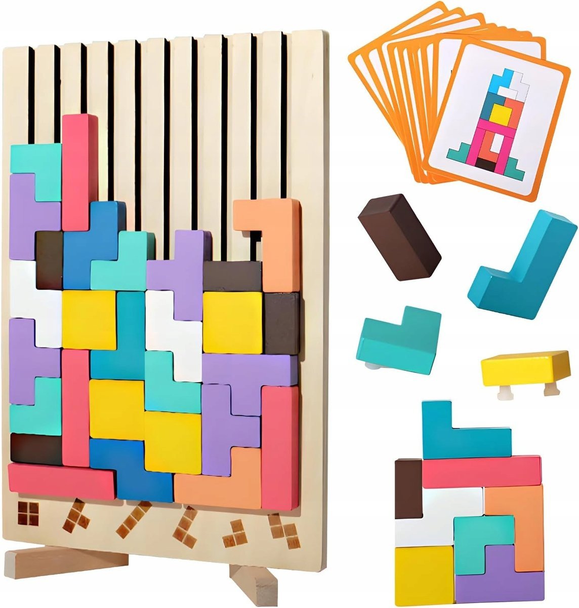 PUZZLE DREWNIANE GRA TETRIS EDUKACYJNA ROZWIJAJĄCA LOGICZNE MYŚLENIE ZESTAW