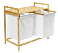 Kosze na bieliznę - Biały podwójny bambusowy kosz na pranie - Mirasalo 4X - miniaturka - grafika 1