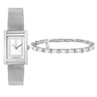 Paski - Trussardi Analogowy zegarek kwarcowy kobiety z silikonowy pasek 8033288968955, Srebrny - grafika 1