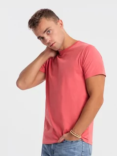 Koszulki męskie - T-shirt męski klasyczny bawełniany BASIC - różowy V11 OM-TSBS-0146 - grafika 1