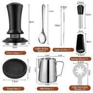 Akcesoria i części do ekspresów do kawy - 22 PCS Akcesoria do espresso Kawa Espresso Tamper Zestaw z Espresso Tamper WDT Tool Mieszadło do kawy 51mm Black - miniaturka - grafika 1