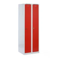 Szafki biurowe - Metalowa szafka ubraniowa na cokole, 2-drzwiowa, 1800 x 600 x 500 mm, zamek obrotowy, drzwi czerwone - miniaturka - grafika 1