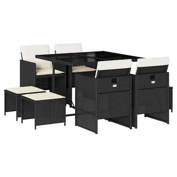 Zestaw Mebli Ogrodowych Rattan PE Czarny, Stół 110x106x73 cm, Krzesła 50
