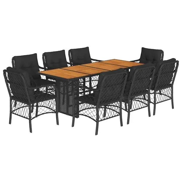 Zestaw mebli ogrodowych 9w1 czarny rattan PE, stół 190x80x74 cm, krzesła