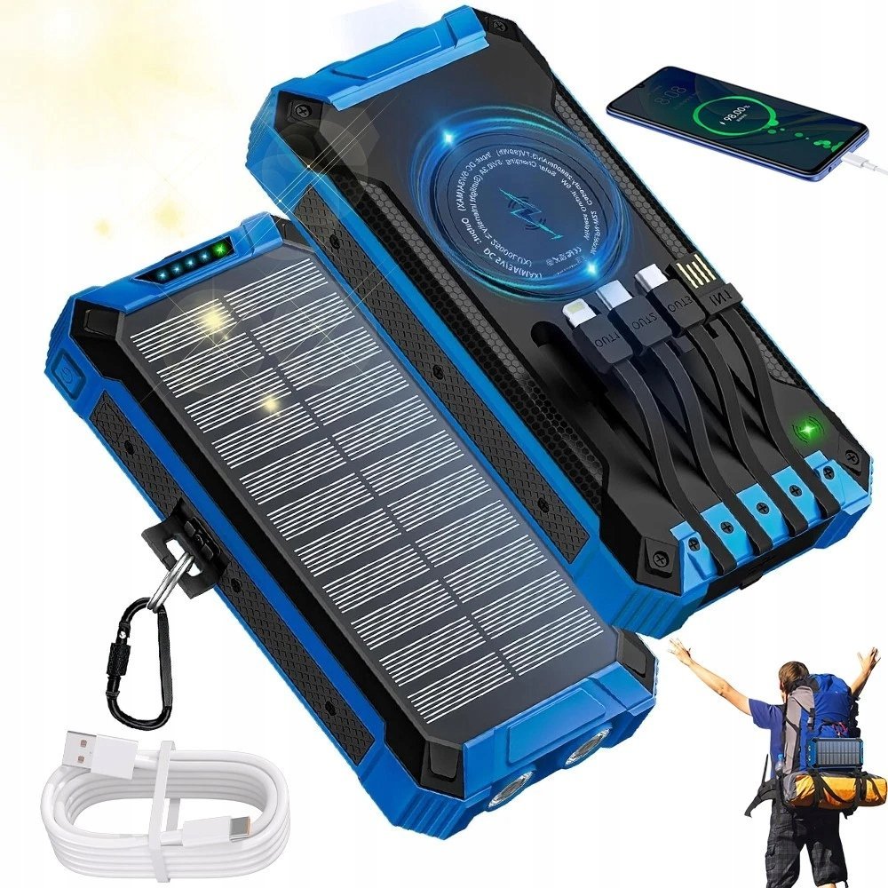 POWER BANK SOLARNY ŁADOWARKA POWERBANK INDUKCYJNY 20000mAh 6xUSB LATARKA