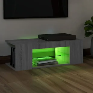 Lumarko Szafka pod TV z oświetleniem LED, szary dąb sonoma, 90x39x30 cm - Szafki RTV - miniaturka - grafika 5