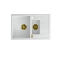 Zlewozmywaki - QUADRON MORGAN 156 biały metalik + odpływ złoty PVD (HB8224U1-G1) HB8224U1-G1 - miniaturka - grafika 1