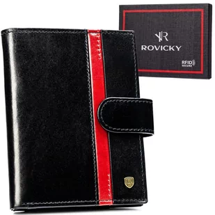 Rovicky Skórzany Portfel Męski Na Zatrzask Ochrona Kart Rfid - Portfele - miniaturka - grafika 1