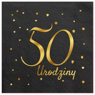 Serwetki czarne 50 Urodziny 12 szt. - Dekoracje i nakrycia stołu na imprezę - miniaturka - grafika 1