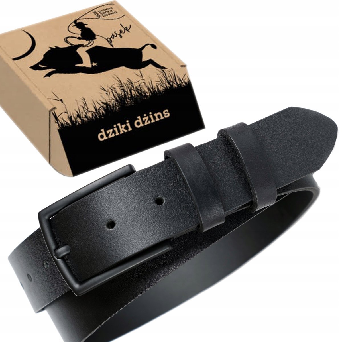 Dziki Dżins Slim Pasek Skórzany Męski Czarny Skóra Licowa Prezent 130 Cm