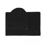 Czapki damskie - Zestaw Szalik i Czapka Tommy Hilfiger Flag Fluffy AW0AW17994 Czarny - miniaturka - grafika 1