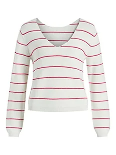 VICHAO V-Neck L/S Knit TOP/SU - NOOS, Białe paski: różowy Yarrow, L - Koszulki i topy damskie - miniaturka - grafika 1