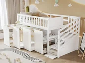 Łóżka dla dzieci i młodzieży - Łóżko antresola z drewna 90x200cm - z biurkiem/szafą/wyjmowanymi szafkami i drabinką - białe - miniaturka - grafika 1