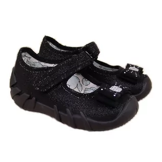Buty dla dziewczynek - Baleriny dziewczęce kapcie na rzep czarne Befado - grafika 1