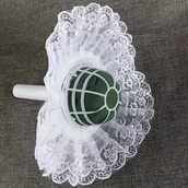Rękodzieło - TEMU 1 zestaw, zielona i elegancka koronka biała ręczna podstawka do bukietu piance, plastikowy uchwyt na kwiaty dla ślubnych buketów, akcesoria - miniaturka - grafika 1