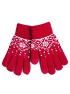 Rękawiczki - Rękawiczki dziewczęce pięciopalczaste ocieplane wzór norweski czerwone dotykowe 20 cm - miniaturka - grafika 1