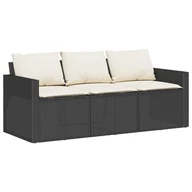 Sofy ogrodowe - vidaXL Sofa ogrodowa z poduszkami 3-osobowa z czarnego polirattanu - miniaturka - grafika 1
