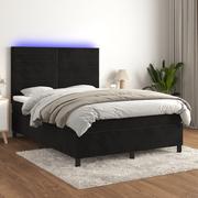 Łóżka - vidaXL Łóżko kontynentalne z materacem i LED, czarny aksamit 140x200cm - miniaturka - grafika 1