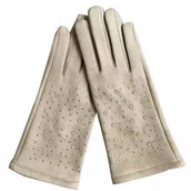 Rękawiczki dla dzieci - beżowe damskie RĘKAWICZKI cyrkonie stylowe dodatki do ubrań na zimę jesień - Inny producent - miniaturka - grafika 1