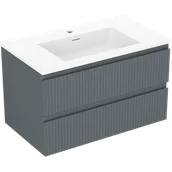 Szafki łazienkowe - Mexen Rivel szafka łazienkowa 80 cm z umywalką Otis, 2 szuflady, ryflowana , grafit mat/biała mat - 91A20-08047-2-BFF66-W18M0 - miniaturka - grafika 1