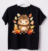 Koszulki dla dziewczynek - CZARNA Koszulka Z JEŻEM NA DZIEŃ JEŻA JEŻ17 - miniaturka - grafika 1