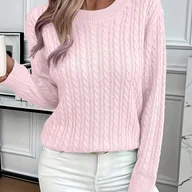 Swetry damskie - TEMU Kobiecy Przytulny Zielony Sweter z Długim Rękawem i Żebrowanym Wzorem - Idealny na Jesień i Zimę, Stylowy Jednokolorowy Sweter, Odzież Zimowa - miniaturka - grafika 1