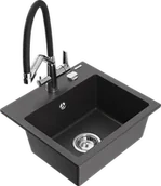 Zlewozmywaki z baterią - Mexen Milo zlewozmywak granitowy 1-komorowy z baterią kuchenną Duo, czarny nakrapiany - 6505-76-671701-07 - miniaturka - grafika 1