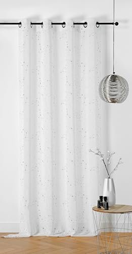 LINDER Zasłona z motywem konstelacji/zodiaku - tkana i barwiona we Francji - Dziecięcy styl astro - ecru i antracytowy - oczka lufa karabinu - 150 x 240 cm - 100% poliester - kolekcja zodiakalna