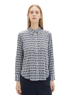 Bluzki damskie - Damska bluzka TOM TAILOR ze wzorem i wywiniętymi rękawami, 33983-niebieski brązowy geometryczny nadruk, 38 - miniaturka - grafika 1